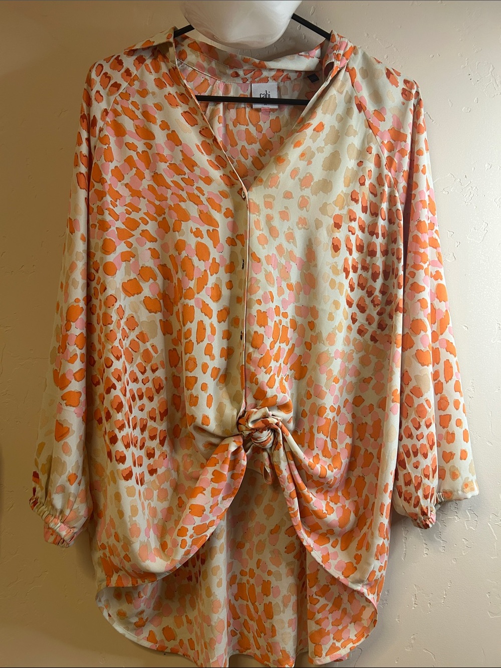 CAbi Cream Blouse with Orange & Pink Spot Print